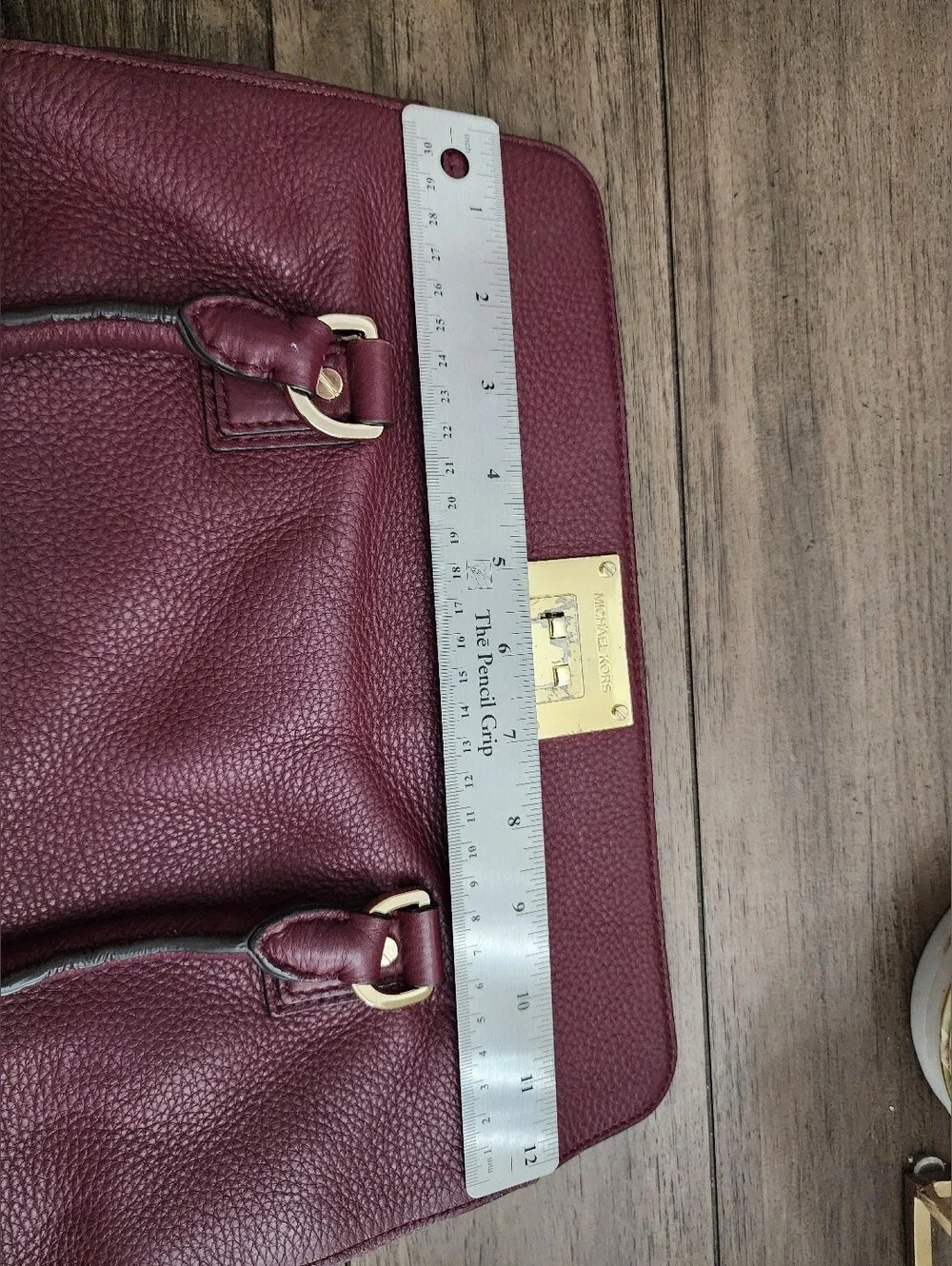 Michael Kors Burgundy Pebbled Leather Tote with Gold Hardware